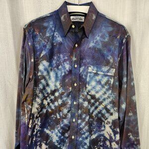 Oregon Rain Tie Dye Long Sleeve Dress Shirt, Size 16.5, 34/35, V fold